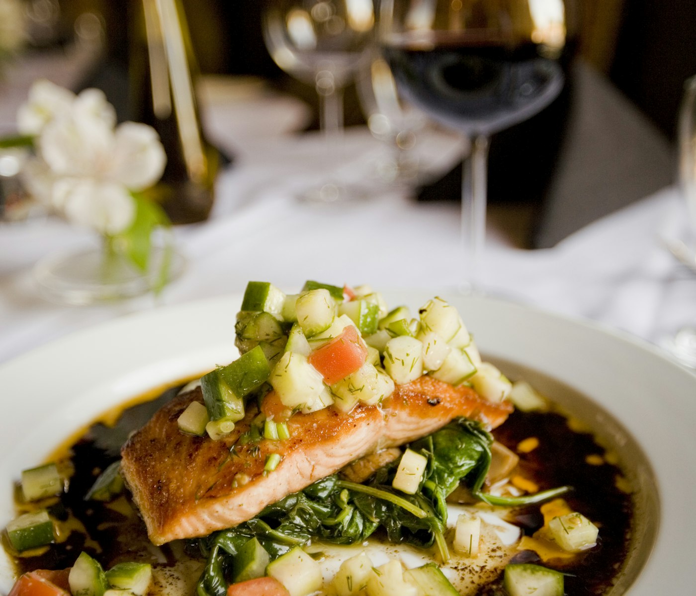 Salmon with salsa verde & charred lemon